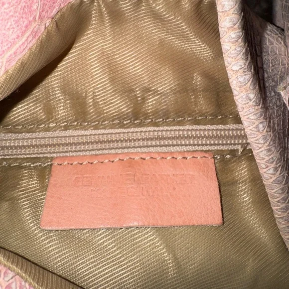 Large Real Leather Elegant Pink and Cream Womens Bag /Tote Genuine Leather Italy - Picture 5 of 9
